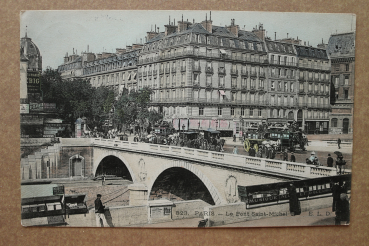 Ansichtskarte AK Paris 1910 Pont Saint Michel Musik Verkäufer Pferdetram Architektur Ortsansicht Frankreich France 75 Paris